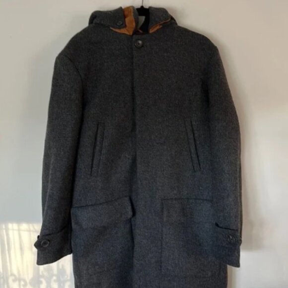 OVADIA & SONS Wool Top Coat classic Gray hooded size M made in the USA - Picture 1 of 12